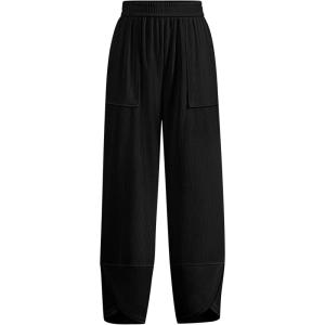 BTFBM Women’s Wide Leg Palazzo Harem Pants Casual Loose Elastic Waist Sweatpants 2024 Fall Baggy Long Trousers Pockets(Black)
