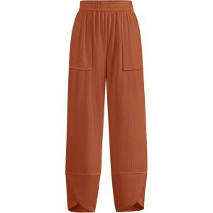 BTFBM Women’s Wide Leg Palazzo Harem Pants Casual Loose Elastic Waist Sweatpants 2024 Fall Baggy Long Trousers Pockets(Orange Red)
