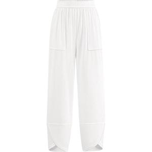 BTFBM Women’s Wide Leg Palazzo Harem Pants Casual Loose Elastic Waist Sweatpants 2024 Fall Baggy Long Trousers Pockets(White)