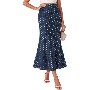 BTFBM Maxi Skirts for Women 2026 Summer Spring Boho Lightweight A Line High Waisted Wedding Guest Party Silk Midi Skirt(Dot Navy White)
