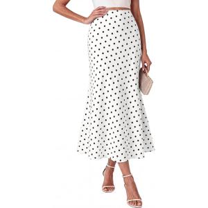 BTFBM Maxi Skirts for Women 2026 Summer Spring Boho Lightweight A Line High Waisted Wedding Guest Party Silk Midi Skirt(Dot White Black)