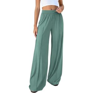 BTFBM Palazzo Pants for Women 2026 Spring Summer Casual Lounge Pants High Waist Flowy Trousers Baggy Wide Leg Sweatpants(Bean Green)