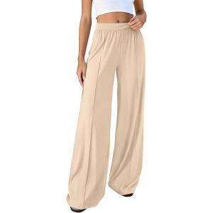 BTFBM Palazzo Pants for Women 2026 Spring Summer Casual Lounge Pants High Waist Flowy Trousers Baggy Wide Leg Sweatpants(Beige)