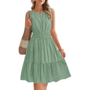 BTFBM Mini Dresses for Women 2026 Summer Sleeveless V Neck Elastic Waist Beach Vacation Sundress Boho Casual Dress Pockets(Sage Green)