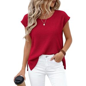 BTFBM Sweater Vest Women 2026 Spring Summer Cap Sleeve Crew Neck Casual Loose Business Tops Western Vacation Outfits(Red)