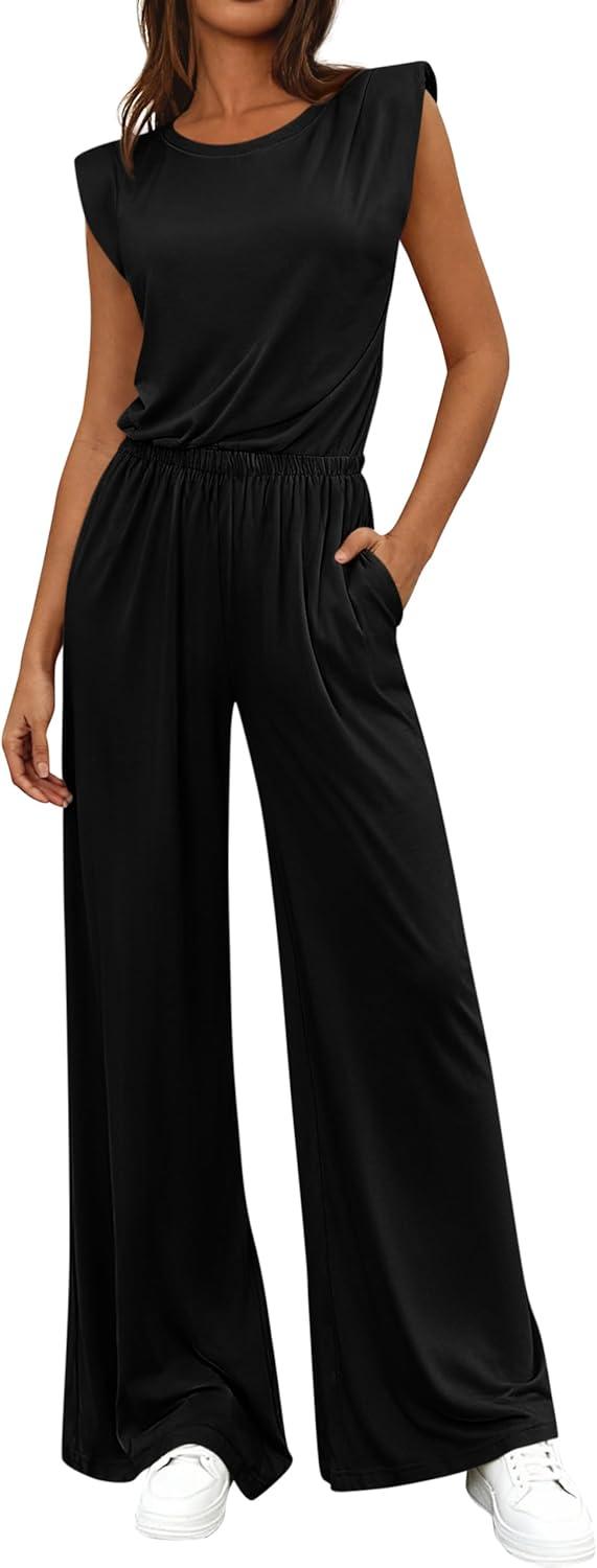 imageBTFBM 2 Piece Sets for Women Summer 2026 Casual Loose Tank Top Wide Leg Pants Suit Matching Travel Airport OutfitsBlack