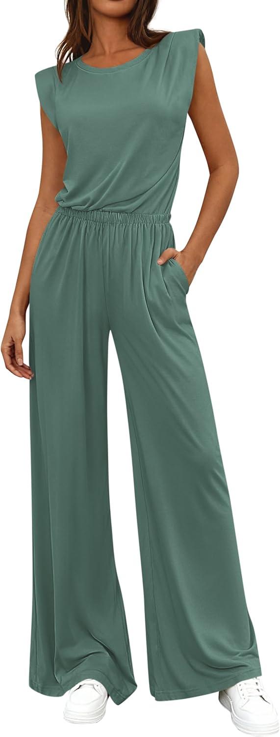 imageBTFBM 2 Piece Sets for Women Summer 2026 Casual Loose Tank Top Wide Leg Pants Suit Matching Travel Airport OutfitsSage Green