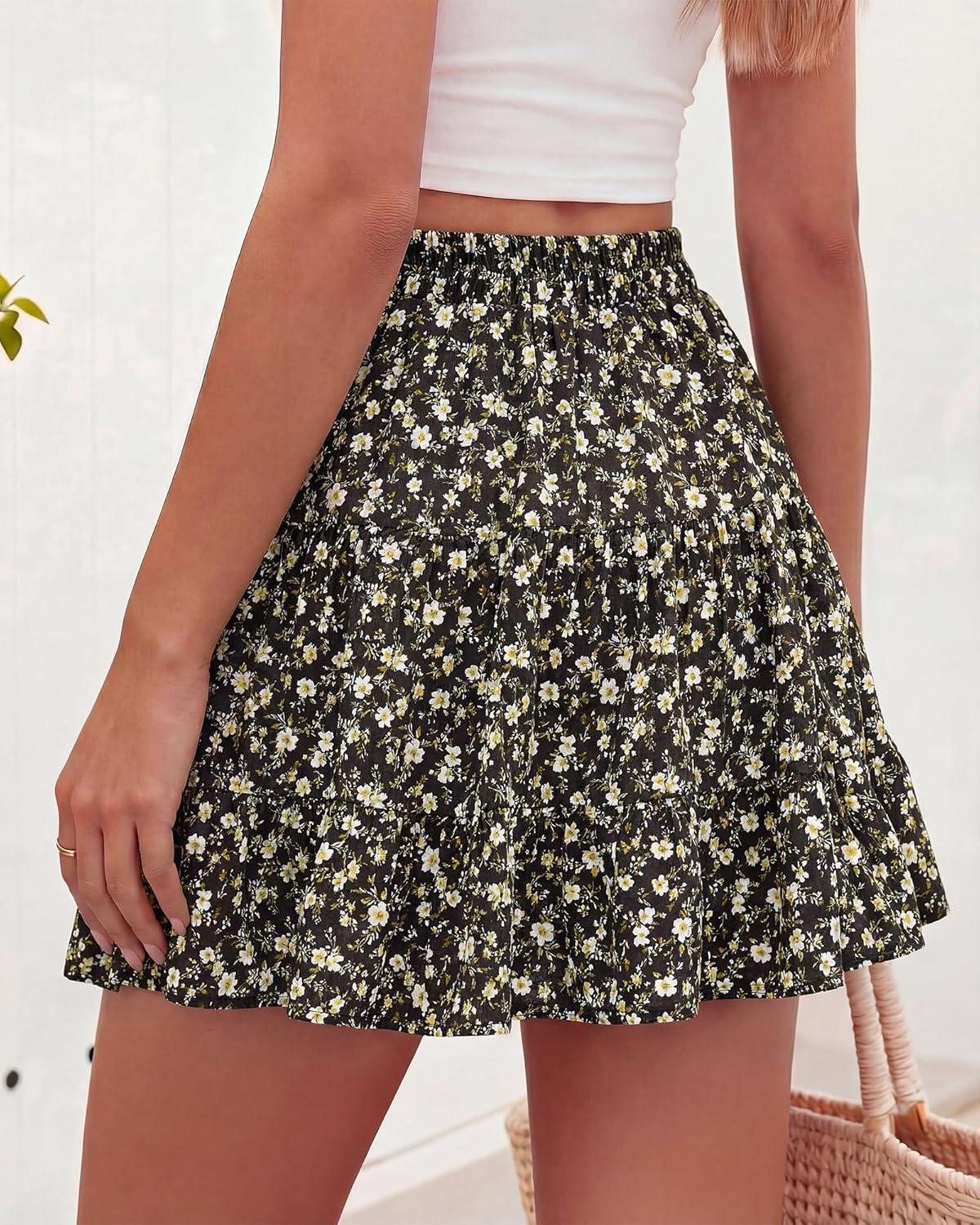 imageBTFBM Summer Skirts for Women 2026 High Waist Flowy Shorts Underneath Boho Tiered Floral Tennis Skorts Casual Mini SkirtFloral Black