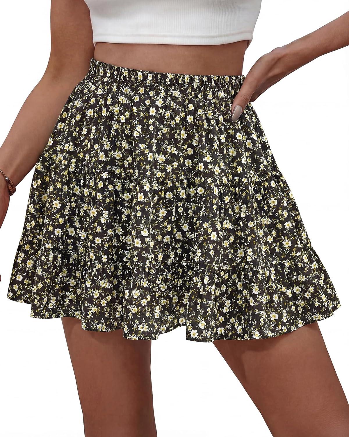imageBTFBM Summer Skirts for Women 2026 High Waist Flowy Shorts Underneath Boho Tiered Floral Tennis Skorts Casual Mini SkirtFloral Black
