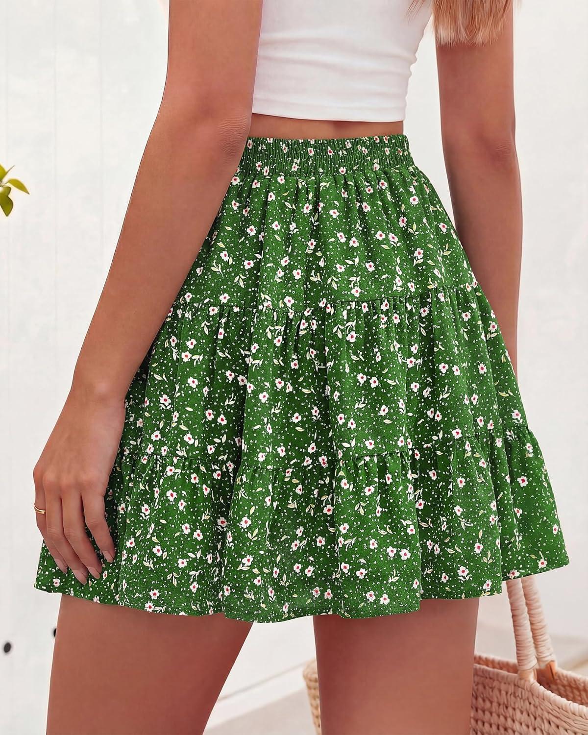 imageBTFBM Summer Skirts for Women 2026 High Waist Flowy Shorts Underneath Boho Tiered Floral Tennis Skorts Casual Mini SkirtFloral Green