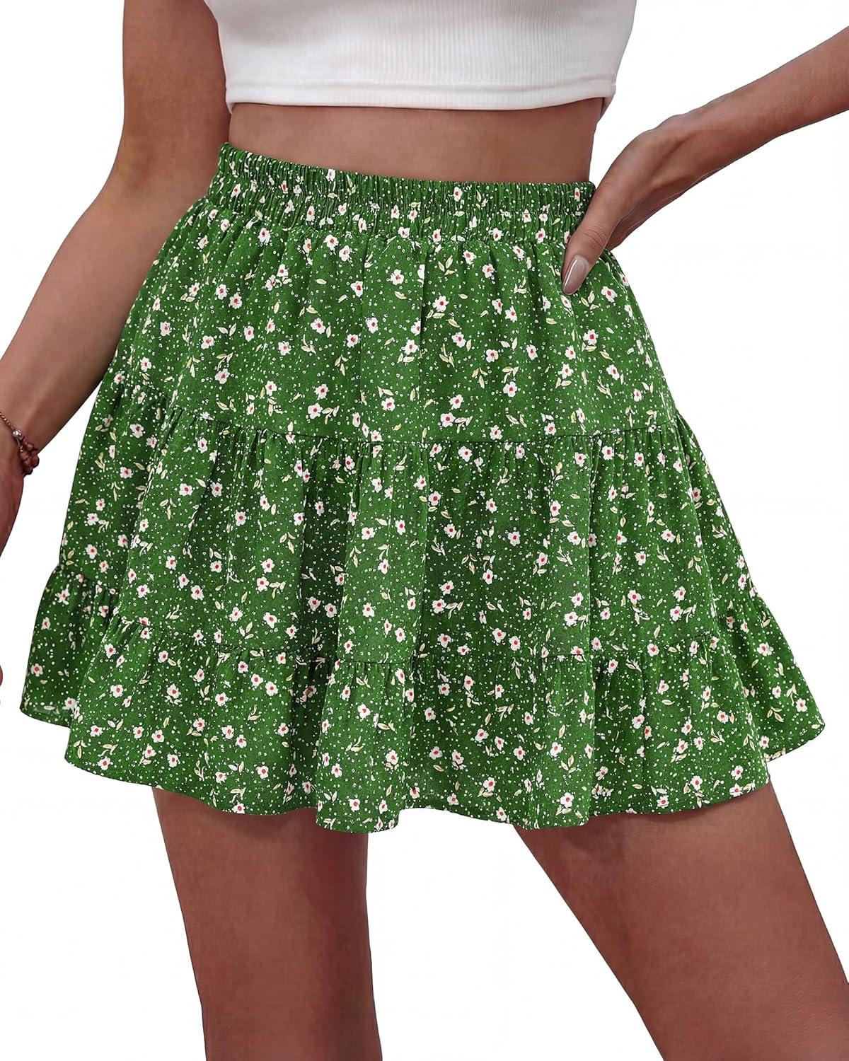 imageBTFBM Summer Skirts for Women 2026 High Waist Flowy Shorts Underneath Boho Tiered Floral Tennis Skorts Casual Mini SkirtFloral Green