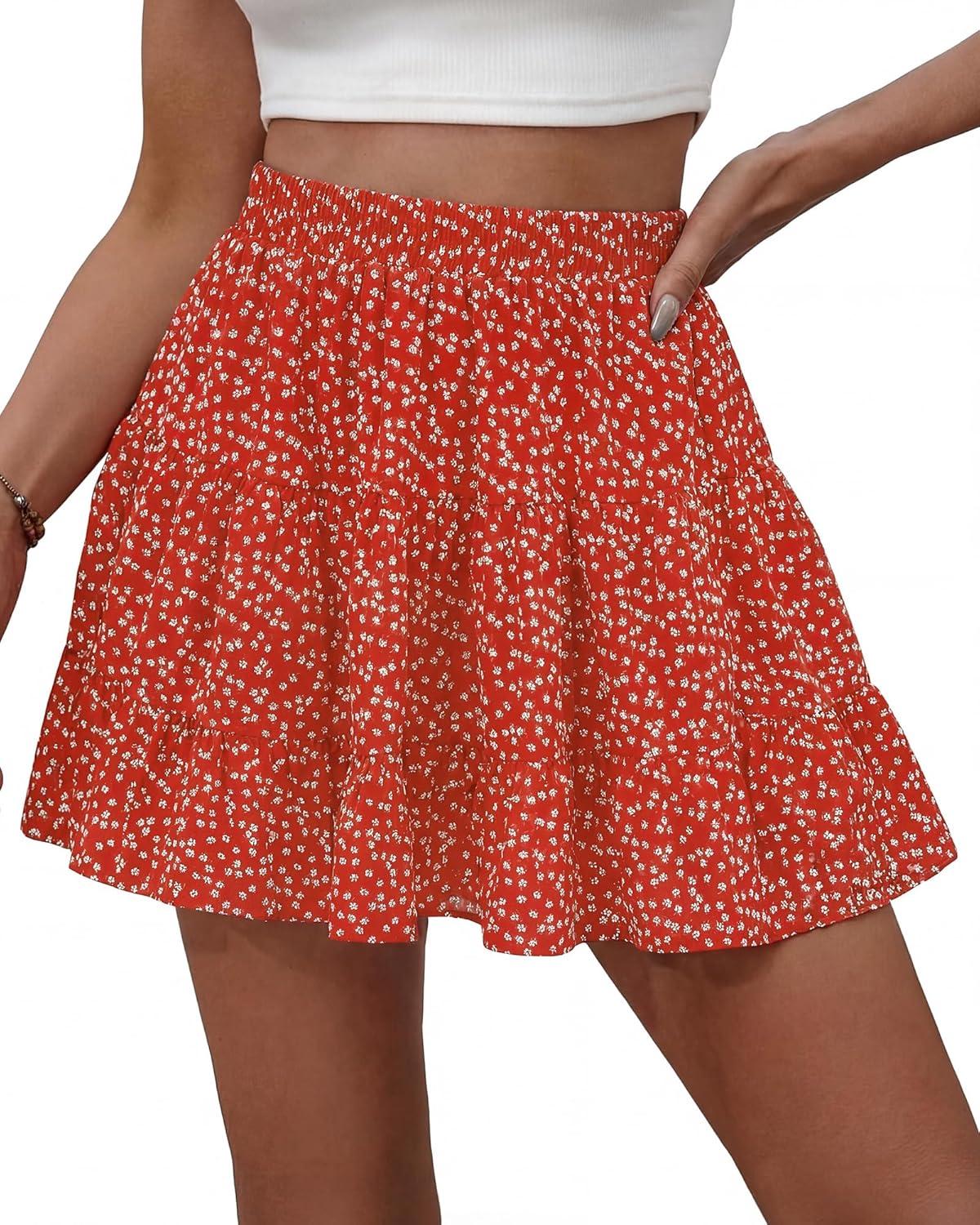 imageBTFBM Summer Skirts for Women 2026 High Waist Flowy Shorts Underneath Boho Tiered Floral Tennis Skorts Casual Mini SkirtFloral Red White