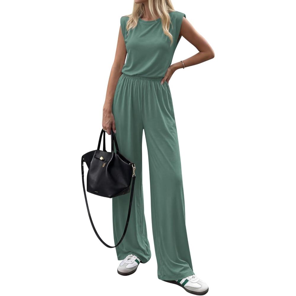 imageBTFBM 2 Piece Sets for Women Summer 2026 Casual Loose Tank Top Wide Leg Pants Suit Matching Travel Airport OutfitsSage Green