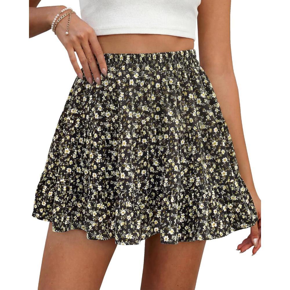 imageBTFBM Summer Skirts for Women 2026 High Waist Flowy Shorts Underneath Boho Tiered Floral Tennis Skorts Casual Mini SkirtFloral Black