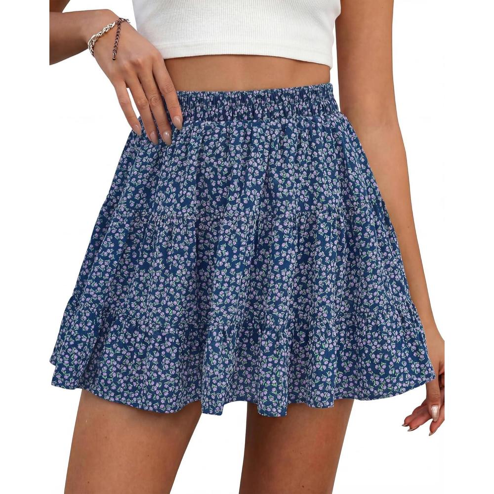 imageBTFBM Summer Skirts for Women 2026 High Waist Flowy Shorts Underneath Boho Tiered Floral Tennis Skorts Casual Mini SkirtFloral Blue Purple