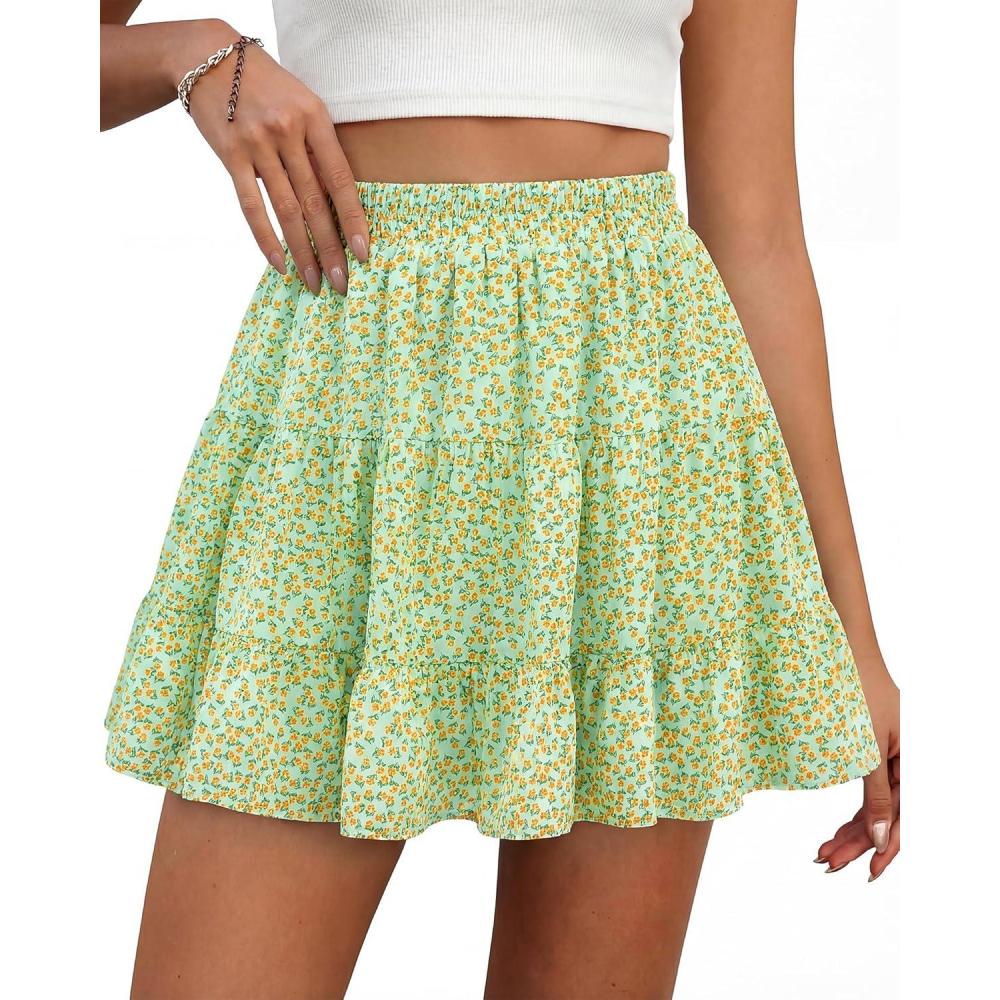 imageBTFBM Summer Skirts for Women 2026 High Waist Flowy Shorts Underneath Boho Tiered Floral Tennis Skorts Casual Mini SkirtFloral Green Yellow