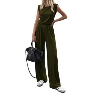 BTFBM 2 Piece Sets for Women Summer 2026 Casual Loose Tank Top Wide Leg Pants Suit Matching Travel Airport Outfits(Army Green)