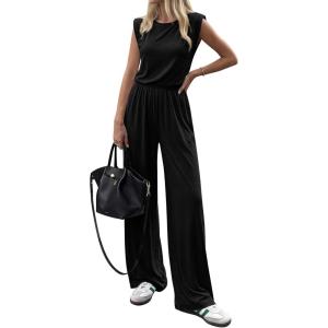 BTFBM 2 Piece Sets for Women Summer 2026 Casual Loose Tank Top Wide Leg Pants Suit Matching Travel Airport Outfits(Black)