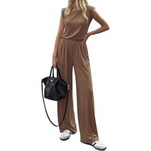 BTFBM 2 Piece Sets for Women Summer 2026 Casual Loose Tank Top Wide Leg Pants Suit Matching Travel Airport Outfits(Khaki)