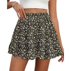 BTFBM Summer Skirts for Women 2026 High Waist Flowy Shorts Underneath Boho Tiered Floral Tennis Skorts Casual Mini Skirt(Floral Black)
