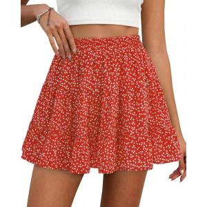 BTFBM Summer Skirts for Women 2026 High Waist Flowy Shorts Underneath Boho Tiered Floral Tennis Skorts Casual Mini Skirt(Floral Red White)