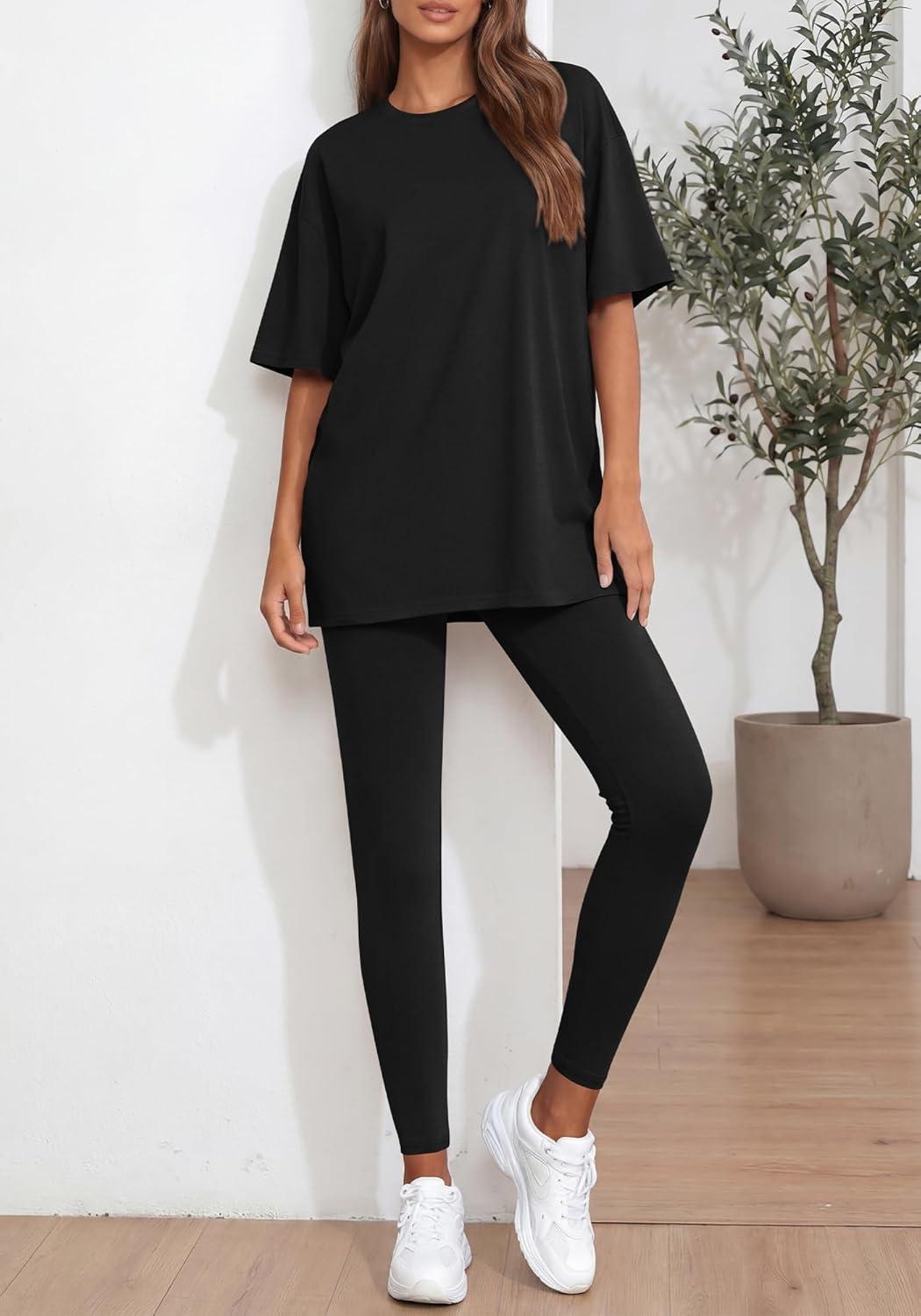 imageBTFBM Two Piece Lounge Set Women 2026 Spring Casual Oversized Shirts Leggings Matching Workout Airport Travel OutfitsBlack