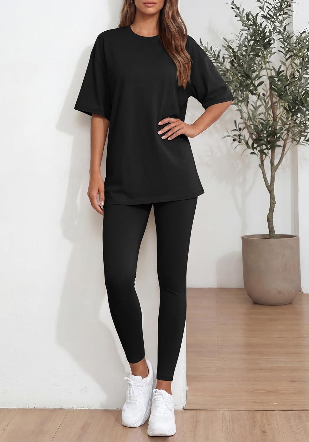 imageBTFBM Two Piece Lounge Set Women 2026 Spring Casual Oversized Shirts Leggings Matching Workout Airport Travel OutfitsBlack