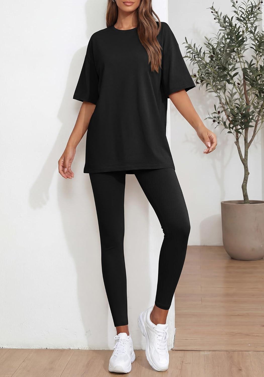 imageBTFBM Two Piece Lounge Set Women 2026 Spring Casual Oversized Shirts Leggings Matching Workout Airport Travel OutfitsBlack