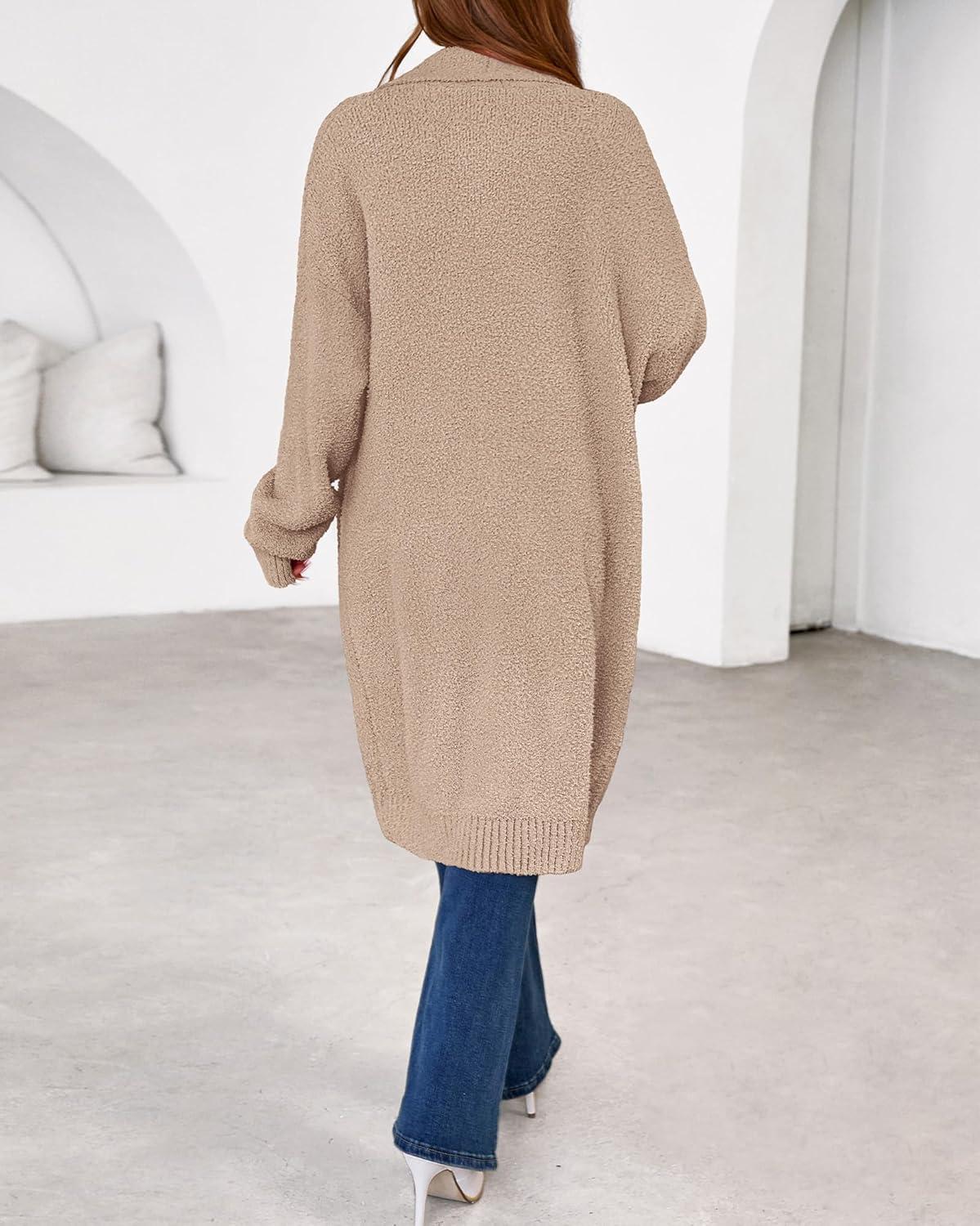 imageBTFBM Long Cardigans for Women Trendy Fall 2025 Open Front Long Sleeve Oversized Sweaters Casual Knit Winter CoatsCamel