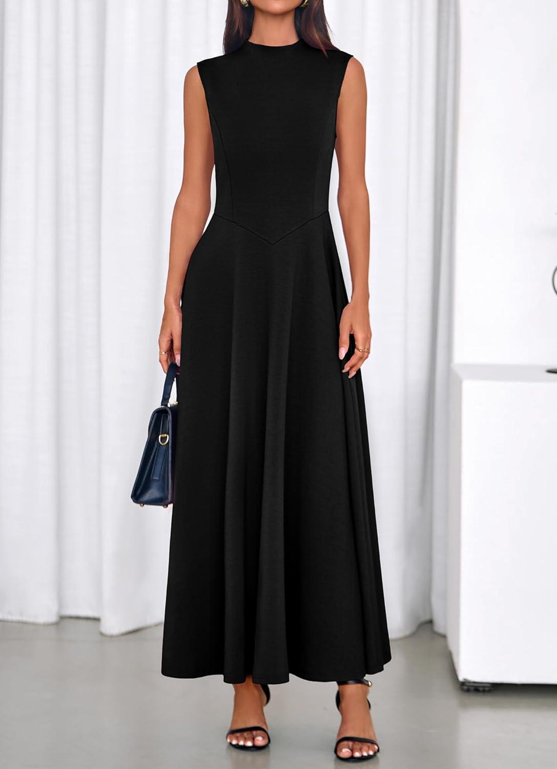 imageBTFBM Summer Dresses for Women 2026 Mock Neck Sleeveless High Waist Flowy Aline Maxi Spring Wedding Guest Dress CocktailBlack