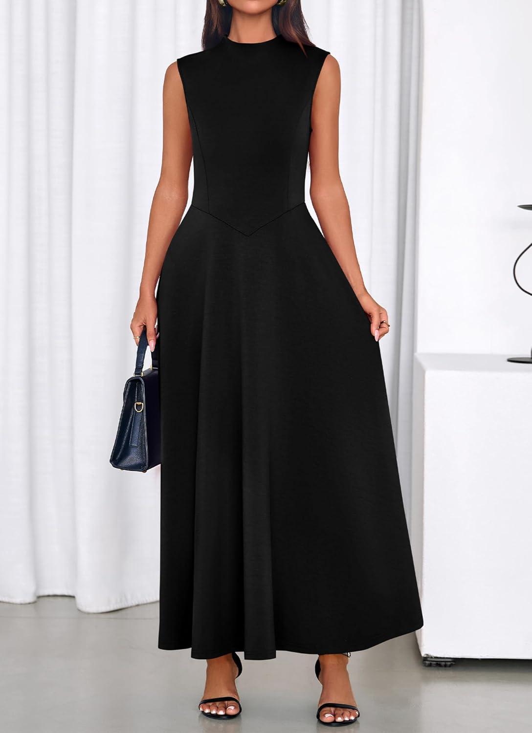 imageBTFBM Summer Dresses for Women 2026 Mock Neck Sleeveless High Waist Flowy Aline Maxi Spring Wedding Guest Dress CocktailBlack
