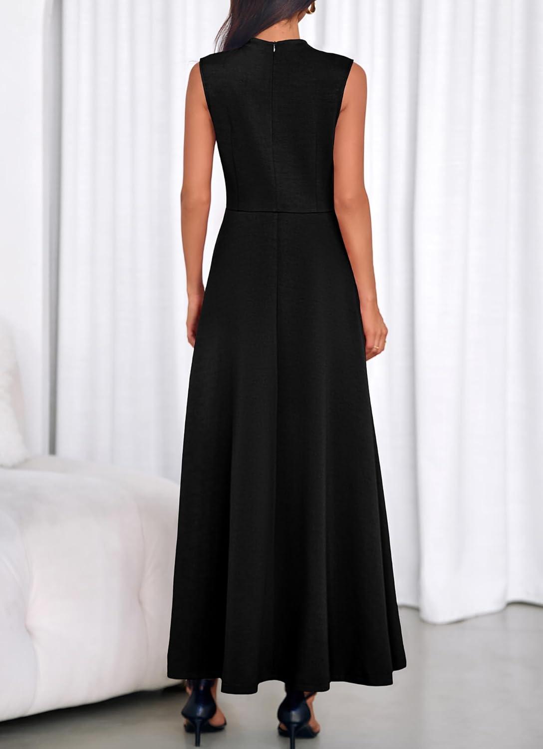 imageBTFBM Summer Dresses for Women 2026 Mock Neck Sleeveless High Waist Flowy Aline Maxi Spring Wedding Guest Dress CocktailBlack