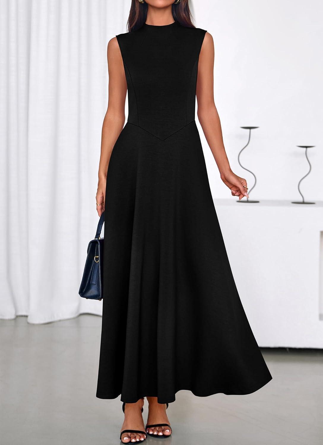 imageBTFBM Summer Dresses for Women 2026 Mock Neck Sleeveless High Waist Flowy Aline Maxi Spring Wedding Guest Dress CocktailBlack