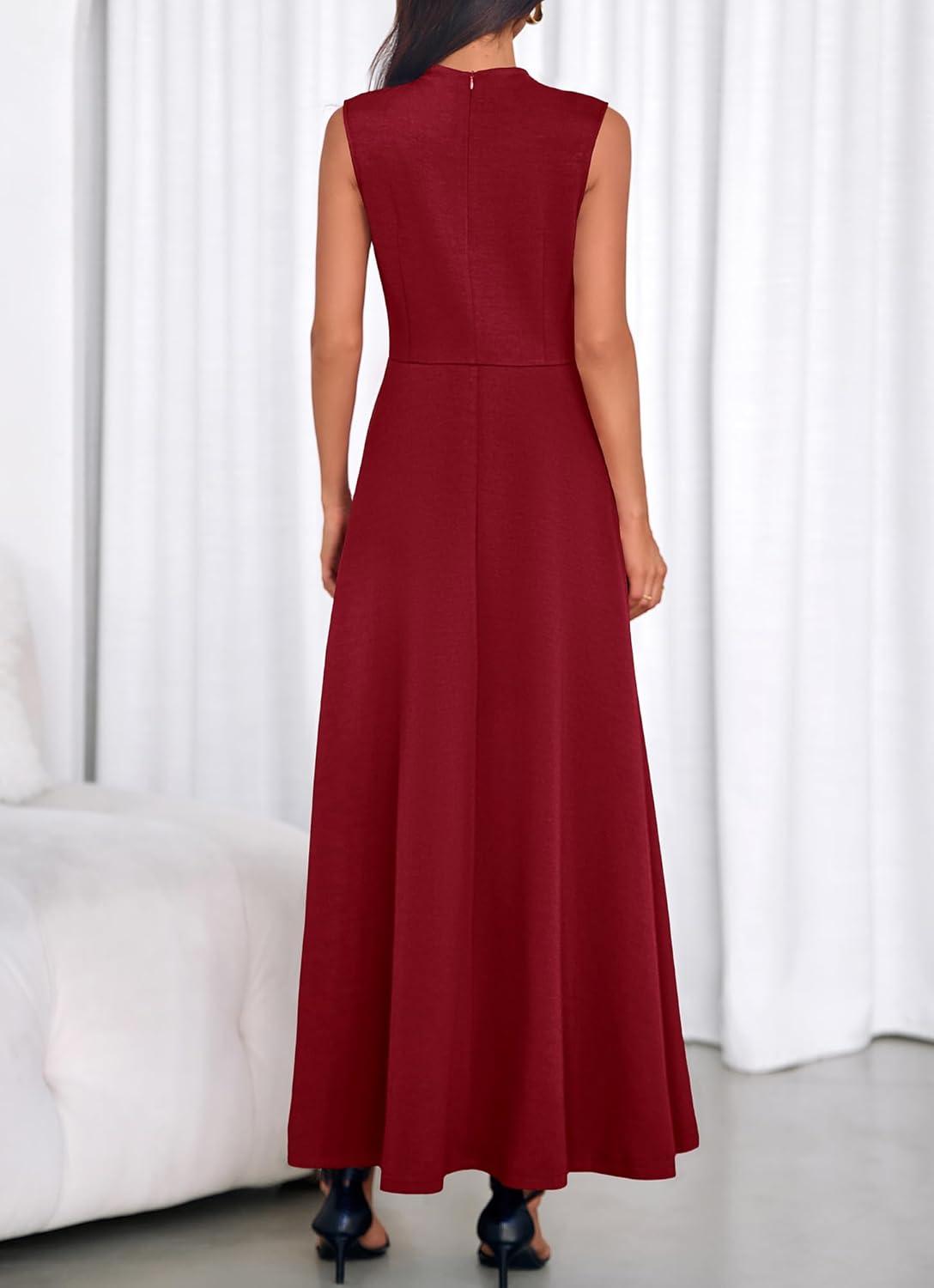 imageBTFBM Summer Dresses for Women 2026 Mock Neck Sleeveless High Waist Flowy Aline Maxi Spring Wedding Guest Dress CocktailBurgundy