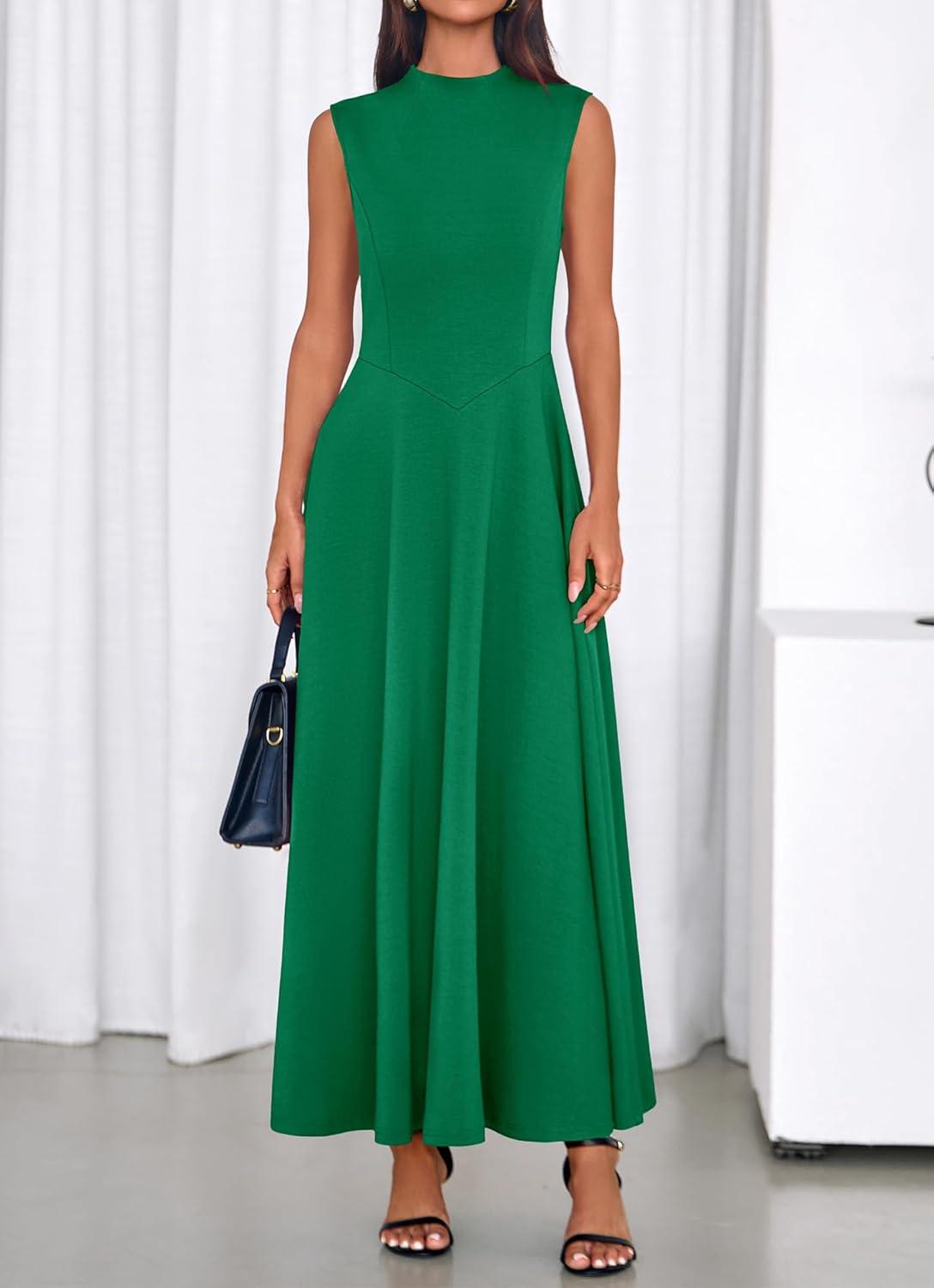 imageBTFBM Summer Dresses for Women 2026 Mock Neck Sleeveless High Waist Flowy Aline Maxi Spring Wedding Guest Dress CocktailGreen