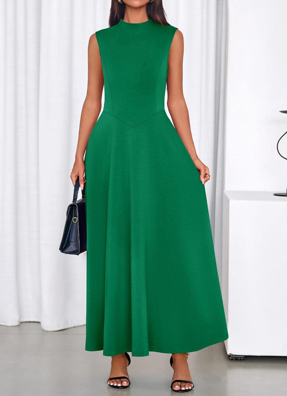 imageBTFBM Summer Dresses for Women 2026 Mock Neck Sleeveless High Waist Flowy Aline Maxi Spring Wedding Guest Dress CocktailGreen