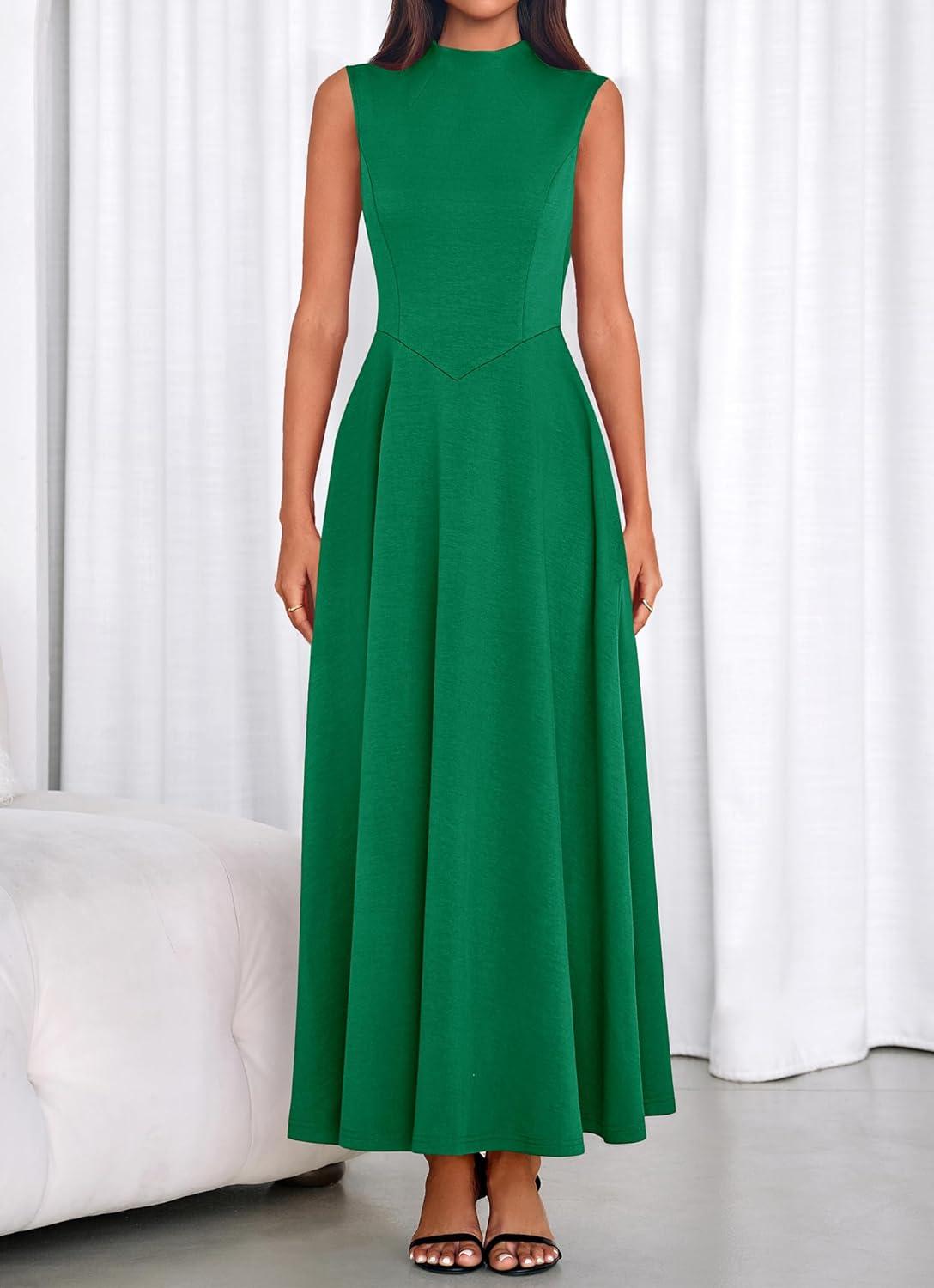imageBTFBM Summer Dresses for Women 2026 Mock Neck Sleeveless High Waist Flowy Aline Maxi Spring Wedding Guest Dress CocktailGreen