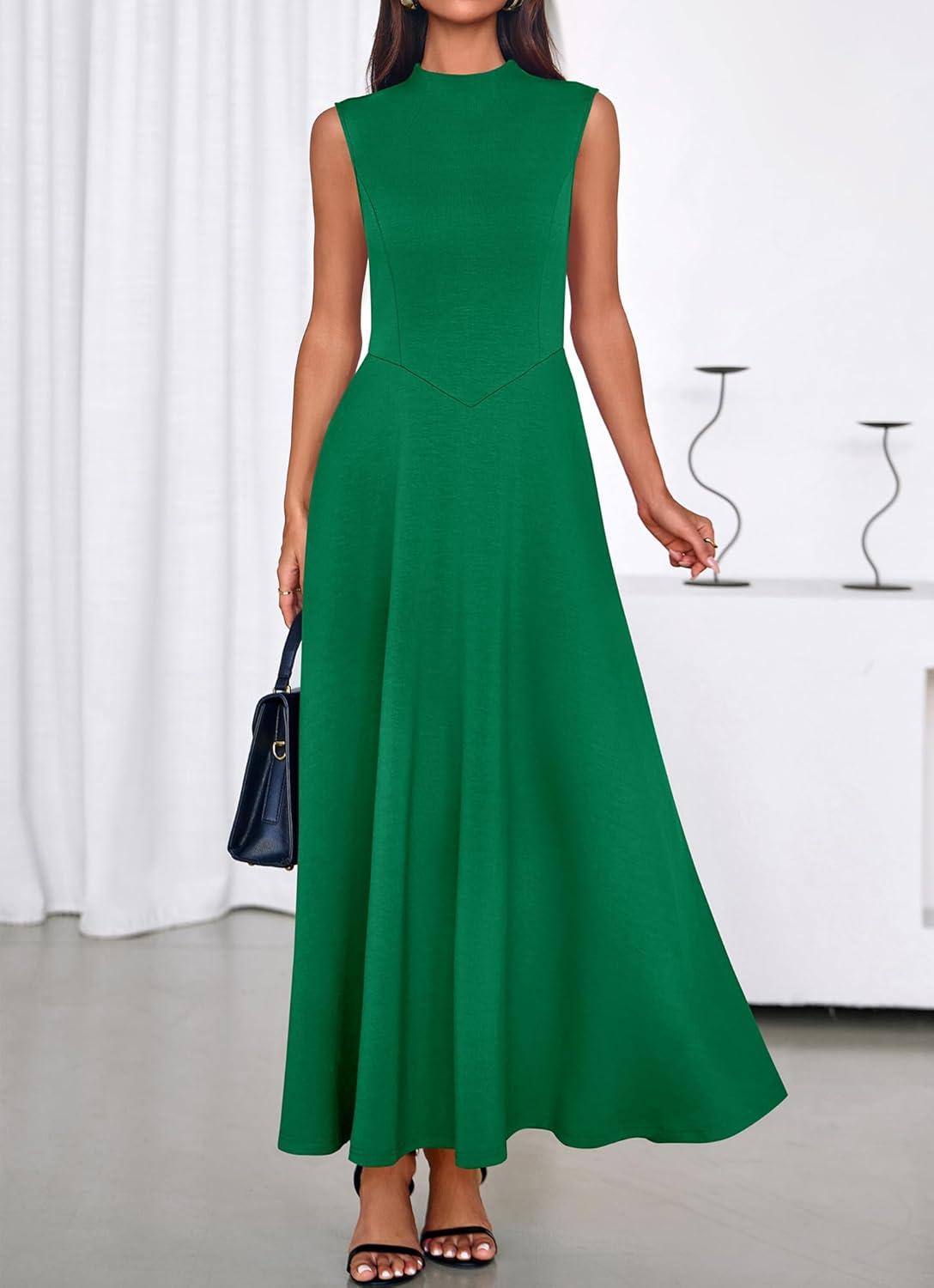 imageBTFBM Summer Dresses for Women 2026 Mock Neck Sleeveless High Waist Flowy Aline Maxi Spring Wedding Guest Dress CocktailGreen