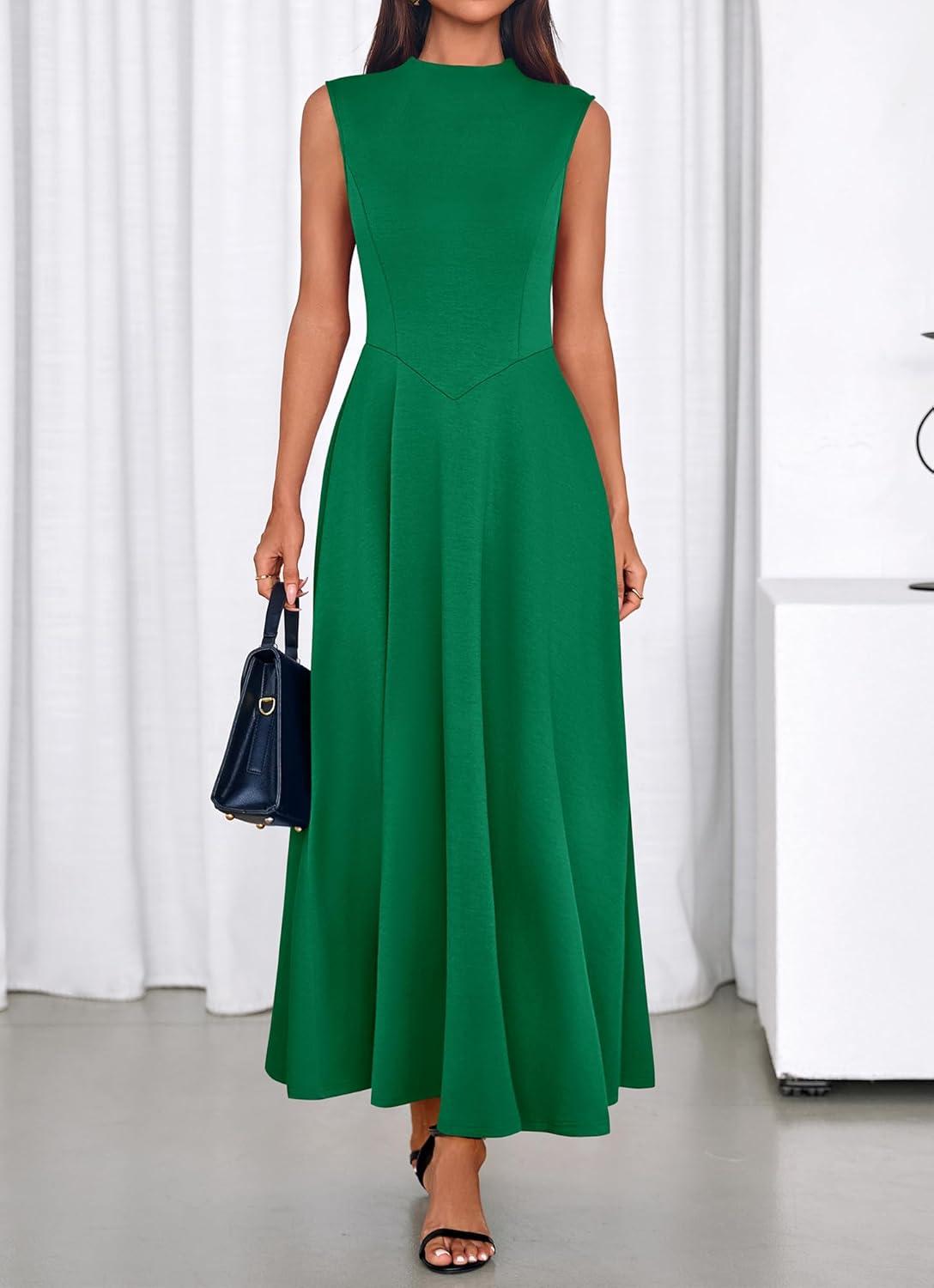 imageBTFBM Summer Dresses for Women 2026 Mock Neck Sleeveless High Waist Flowy Aline Maxi Spring Wedding Guest Dress CocktailGreen