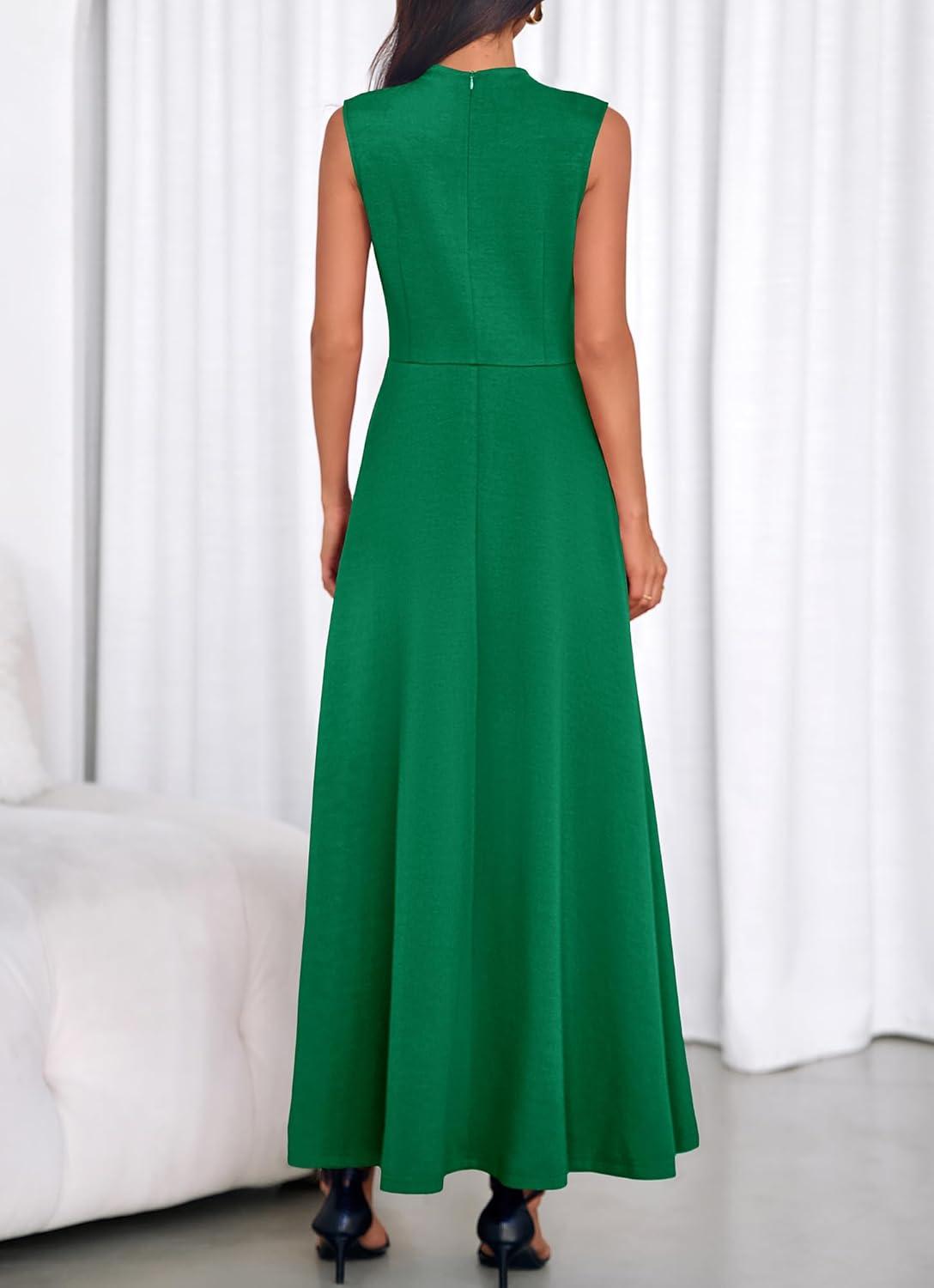 imageBTFBM Summer Dresses for Women 2026 Mock Neck Sleeveless High Waist Flowy Aline Maxi Spring Wedding Guest Dress CocktailGreen