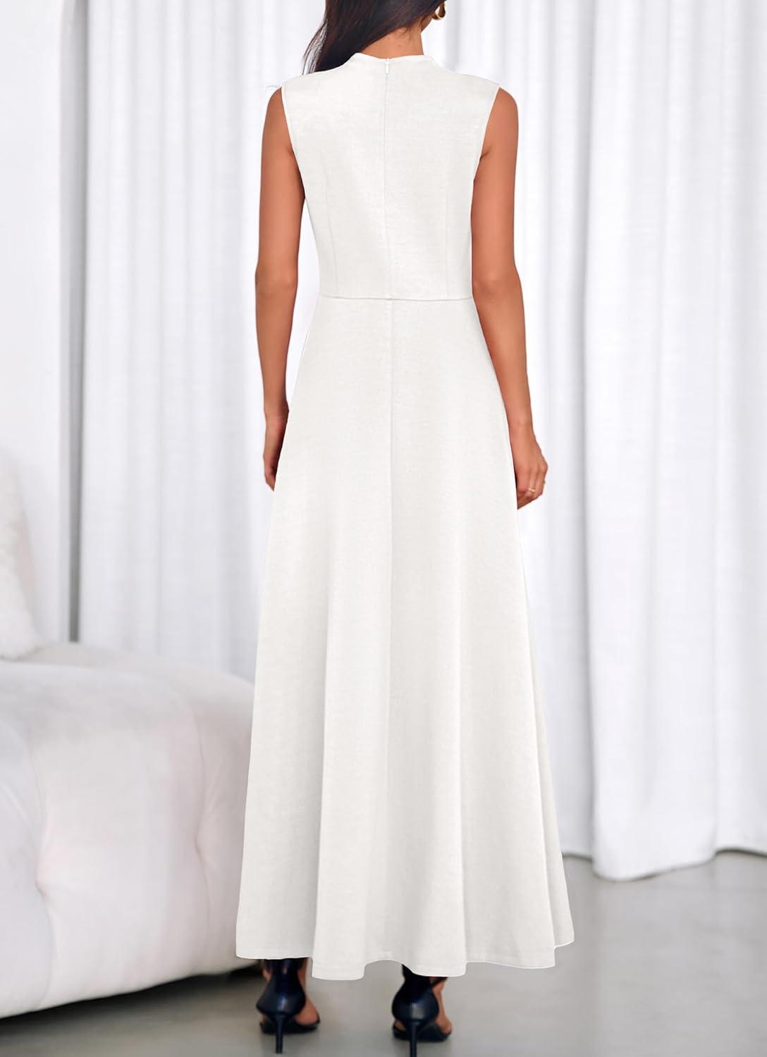 imageBTFBM Summer Dresses for Women 2026 Mock Neck Sleeveless High Waist Flowy Aline Maxi Spring Wedding Guest Dress CocktailWhite