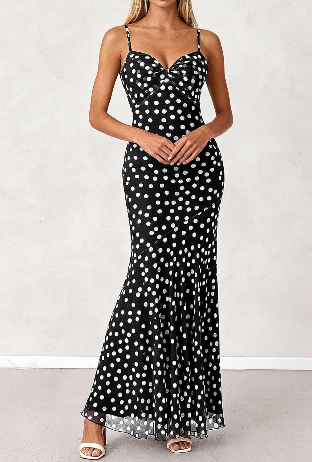 imageBTFBM Summer Dresses for Women 2026 Spaghetti Straps Sundress Twist Knot Mesh Mermaid Wedding Guest Dress Beach VacationSmall Polk Black