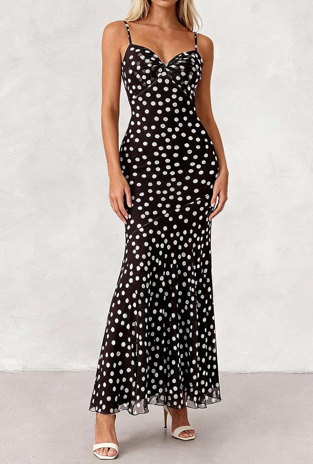 imageBTFBM Summer Dresses for Women 2026 Spaghetti Straps Sundress Twist Knot Mesh Mermaid Wedding Guest Dress Beach VacationSmall Polk Black