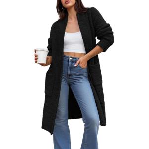 BTFBM Long Cardigans for Women Trendy Fall 2025 Open Front Long Sleeve Oversized Sweaters Casual Knit Winter Coats(Black)