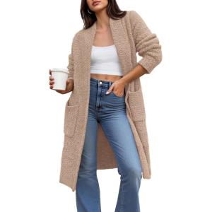 BTFBM Long Cardigans for Women Trendy Fall 2025 Open Front Long Sleeve Oversized Sweaters Casual Knit Winter Coats(Camel)