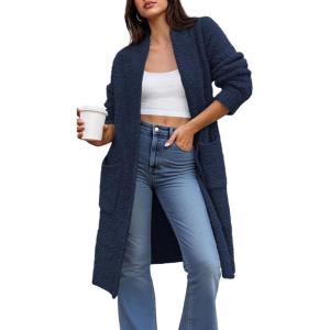 BTFBM Long Cardigans for Women Trendy Fall 2025 Open Front Long Sleeve Oversized Sweaters Casual Knit Winter Coats(Navy Blue)