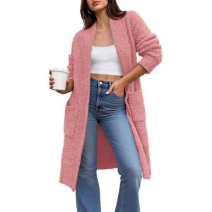 BTFBM Long Cardigans for Women Trendy Fall 2025 Open Front Long Sleeve Oversized Sweaters Casual Knit Winter Coats(Pink)