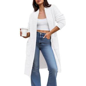 BTFBM Long Cardigans for Women Trendy Fall 2025 Open Front Long Sleeve Oversized Sweaters Casual Knit Winter Coats(White)