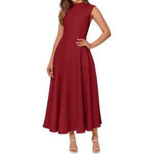 BTFBM Summer Dresses for Women 2026 Mock Neck Sleeveless High Waist Flowy Aline Maxi Spring Wedding Guest Dress Cocktail(Burgundy)