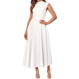 BTFBM Summer Dresses for Women 2026 Mock Neck Sleeveless High Waist Flowy Aline Maxi Spring Wedding Guest Dress Cocktail(White)